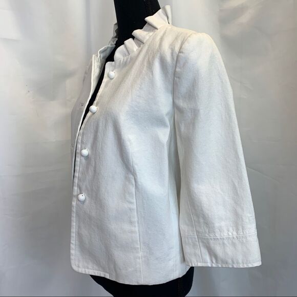 J.CREW white cavas atelier swing jacket ruffle collar Sz 2 - Picture 3 of 12